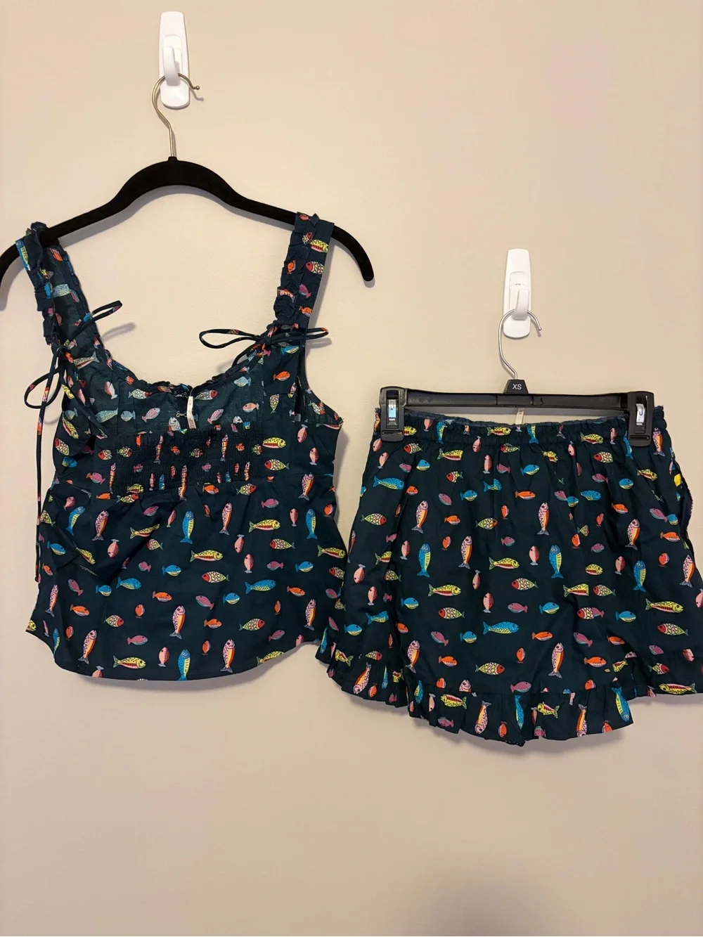 Free People Ellia Navy Fish-Print Ruffle Skirt Set - Picture 6 of 8